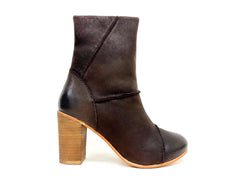 Stacked heel leather boot