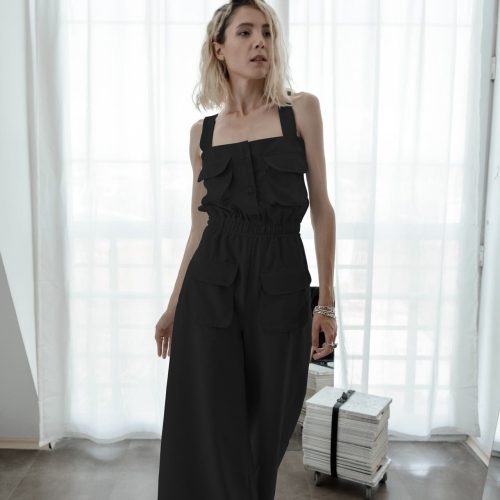 Bastet Noir Women's Jumpsuits & Rompers EU36/US4 / Black 100% Baby Linen Jumpsuit in Baby Blue, Black, or White