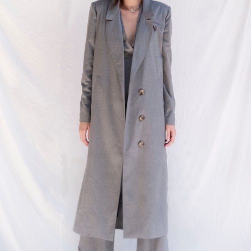 bastet noir women s outerwear 3 piece trouser trench coat vest set in grey wool blend 3 piece trouser trench coat vest set in grey wool blend 42063700164866