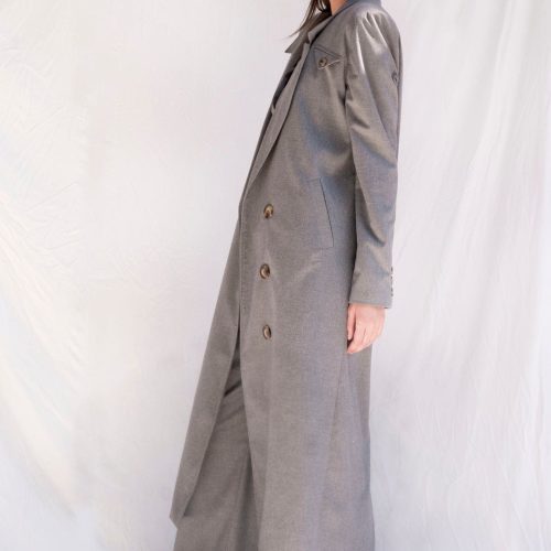 bastet noir women s outerwear 3 piece trouser trench coat vest set in grey wool blend 3 piece trouser trench coat vest set in grey wool blend 42063700197634