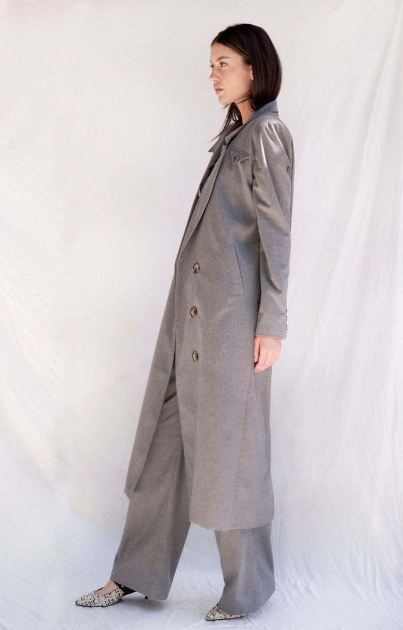 bastet noir women s outerwear 3 piece trouser trench coat vest set in grey wool blend 3 piece trouser trench coat vest set in grey wool blend 42063700197634