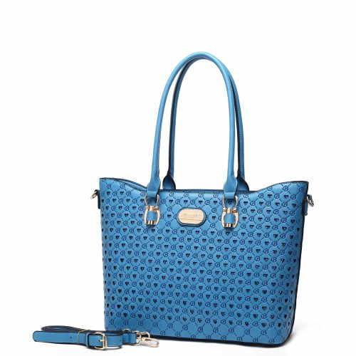 Brangio Italy Collections Women's Toe Blue Millionaire Queen Double Layer Crystal Engraved Tote +Wallet |BI