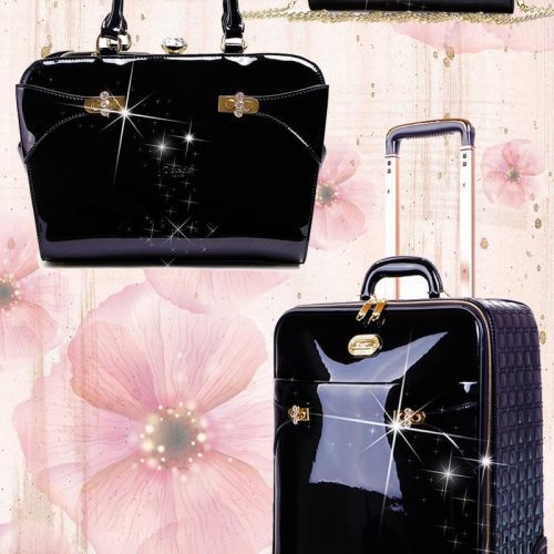 Brangio Italy Luggage Handbag Black Luggage + Handbag + Wallet BI Tri-Star Luggage Sets with Spinners in Royal Blue, Purple, Brown, or Black