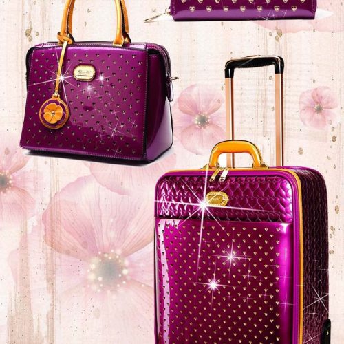 Brangio Italy Luggage Handbag Purple Luggage + Handbag + Wallet BI Starz Art Retro Women's 3PC Set | Spinner Luggage in Purple, Bronze, or Pewter