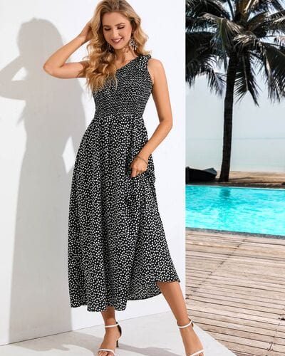 Printed Single Shoulder Midi Dress-