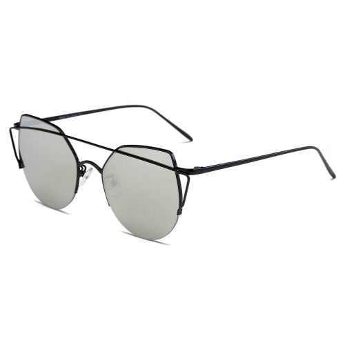 Cramilo Eyewear Sunglasses Grey DILLON | Modern Cat Eye Mirrored Flat Lens Sunglasses Circle