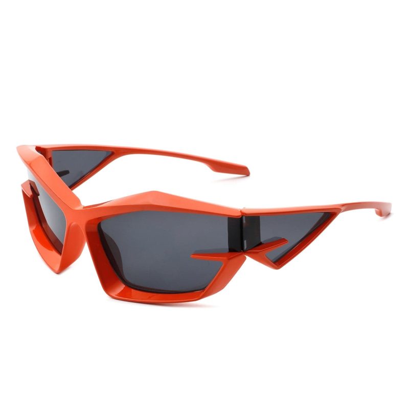 Cramilo Eyewear Sunglasses Orange Pollich - Futuristic Rectangle Geometric Chunky Square Fashion Sunglasses