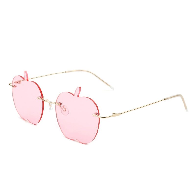 Cramilo Eyewear Sunglasses Pink Zephyrus - Rimless Apple Shape Party Frameless Tinted Sunglasses