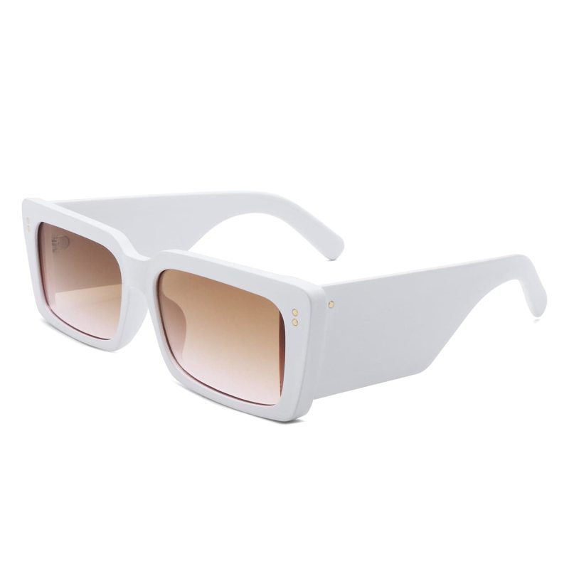 Cramilo Eyewear Sunglasses White Yoplines - Rectangle Flat Top Retro Tinted Chunky Square Sunglasses