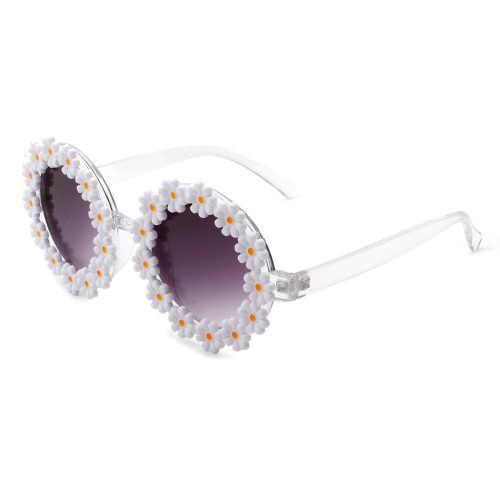 Cramilo Eyewear Sunglasses White Ysabelia - Round Daisy Flower Shape Circle Party Floral Women Sunglasses