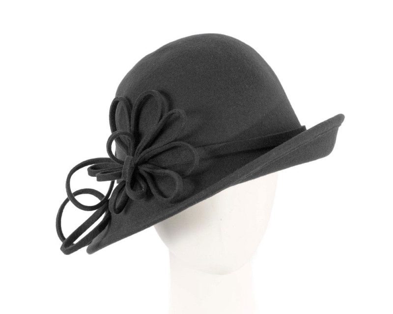 cupids millinery women s hat black black felt winter hat with flower by max alexander j422b 38956528107778