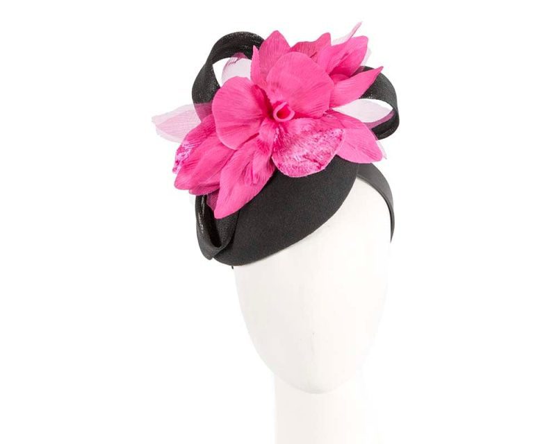 cupids millinery women s hat black fuchsia tall black fuchsia winter racing pillbox fascinator by fillies collection f663bf 39091653640450