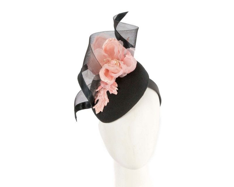 cupids millinery women s hat black pink black winter pillbox fascinator with pink flower f674bpi 38956526600450