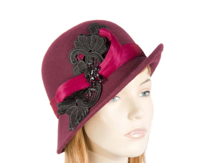 cupids millinery women s hat burgundy wine cloche hat with lace trim f614w 38956863258882