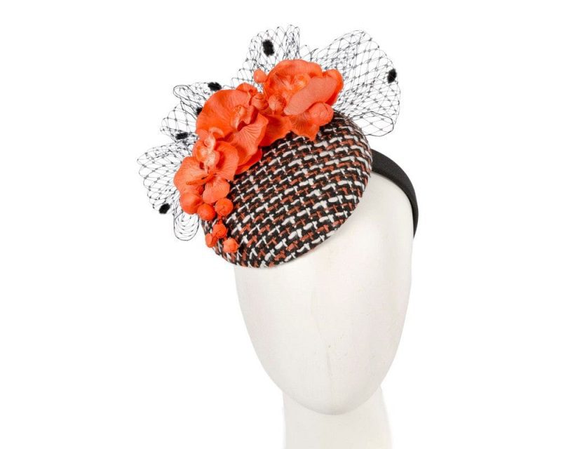 cupids millinery women s hat orange winter racing pillbox fascinator by fillies collection f676or 39043959456002