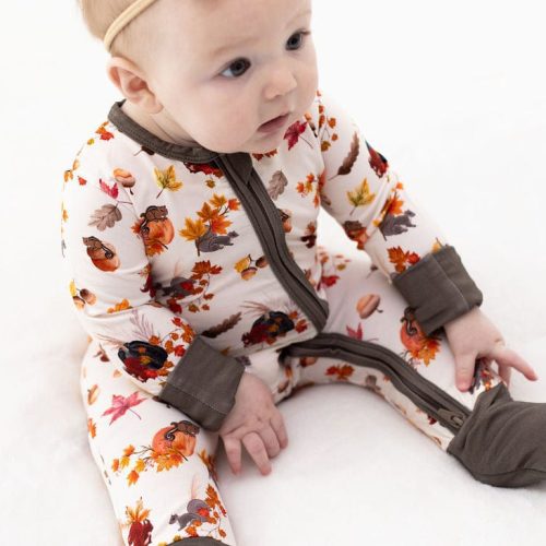 eclipse kids baby toddler sleepwear acorn frenzy long sleeve zipper romper 41549576765698