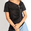 M.USE Women's Blouse L / Black M.USE Sparkles Satin False Zipper Top