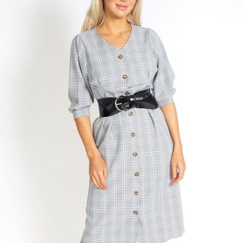 M.USE Women's Dress M / Heather Grey M.USE Too Cute for Office Modest Plaid Dress