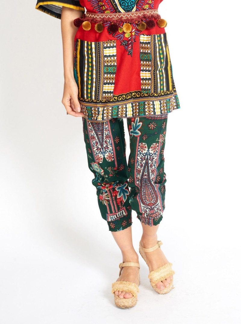 m use women s pants trousers m use boho yoga hippie green print pants 41803522932994