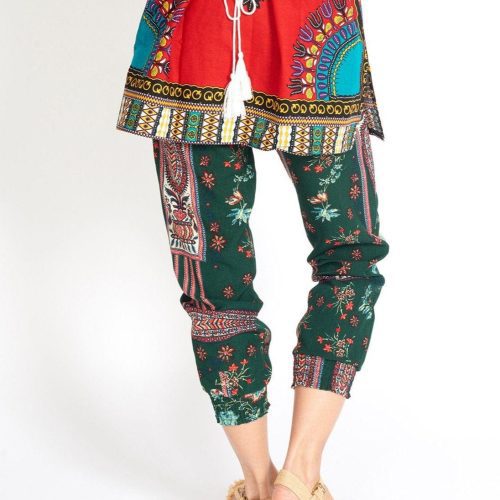 m use women s pants trousers m use boho yoga hippie green print pants 41803522965762