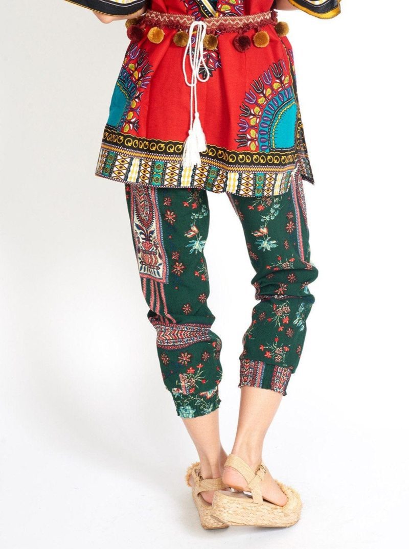 m use women s pants trousers m use boho yoga hippie green print pants 41803522965762