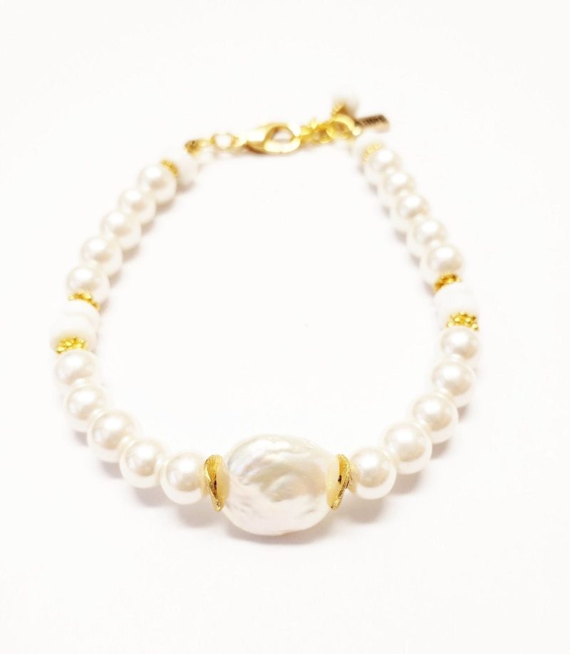 minu jewels bracelets white gold cada bracelet in white pearl with gold plated accents 20 100 b 95983721 40123365949698