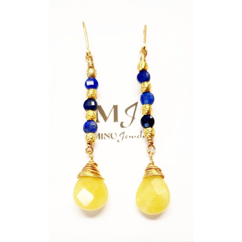 minu jewels earrings blue yellow gold lapis yellow jade 2 drop earrings 20 lpsyw e 42244713 40123368734978