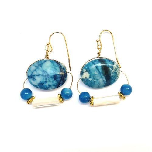 MINU Jewels Earrings gold Athena Deep Blue Lace Agate & Mother Of Pearl Earrings