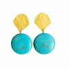 MINU Jewels Earrings Oval Regina 2" Statement Earrings in Turquoise & 18kt Gold Plated Vermeil