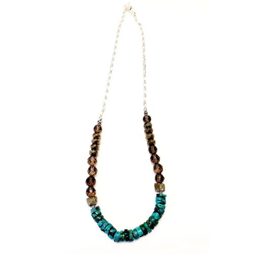 MINU Jewels Necklaces Silver Nuba 16" Necklace in Smoky Quartz, Turquoise & Pyrite