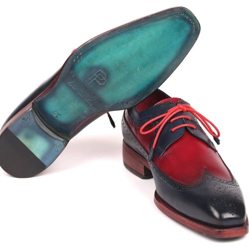 paul parkman paul parkman goodyear welted wingtip derby shoes navy bordeaux id 511n85 36482775482626