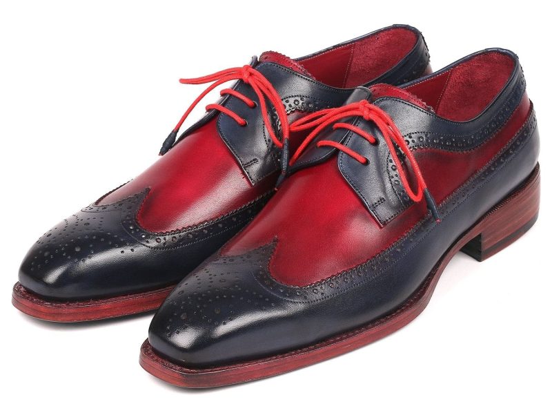 paul parkman paul parkman goodyear welted wingtip derby shoes navy bordeaux id 511n85 36482775580930