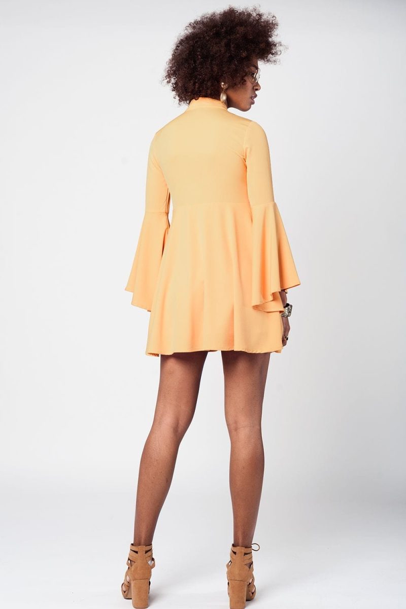 q2 dresses yellow bell sleeve plunge dress 39086665105666