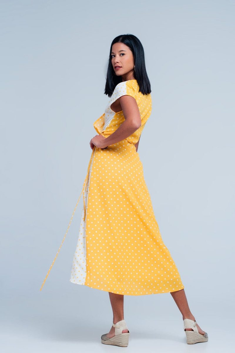 q2 dresses yellow dress with polka dots 39086849818882