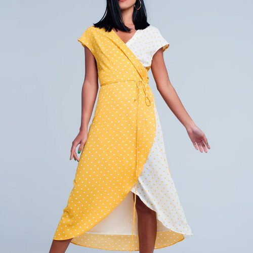 q2 dresses yellow dress with polka dots 39086849851650