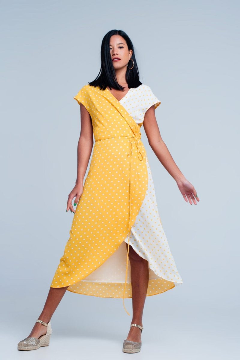 q2 dresses yellow dress with polka dots 39086849851650