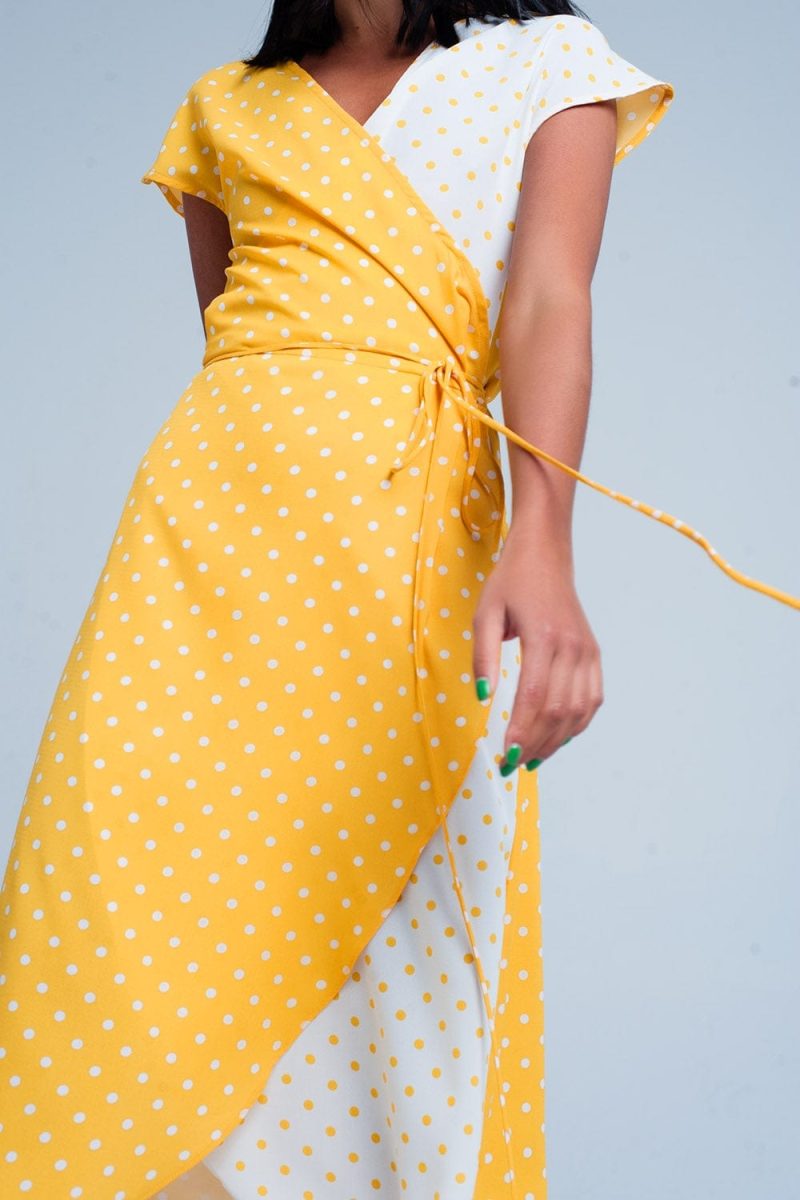 q2 dresses yellow dress with polka dots 39086849884418