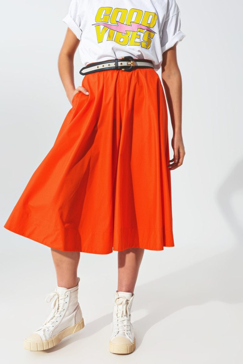 q2 pants a line skirt with elastic waist band in orange 39087995617538