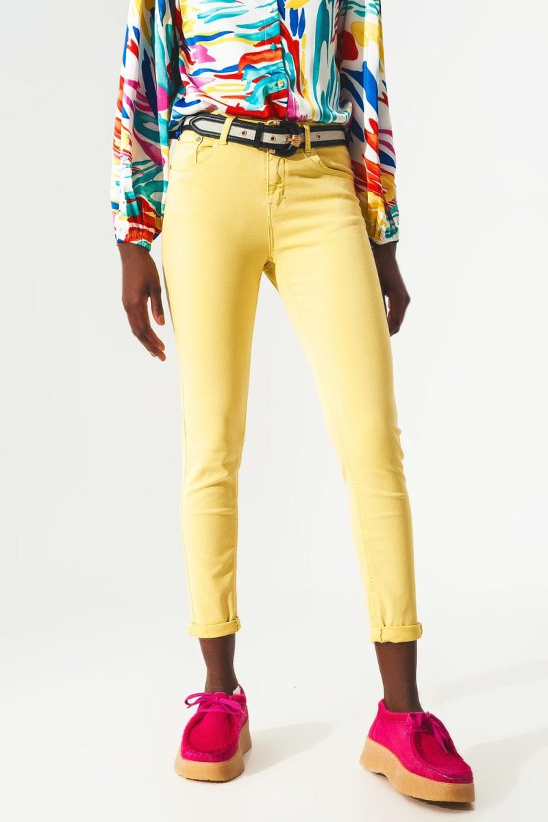 q2 pants yellow ankle jeans with soft wrinkles 39086788673794