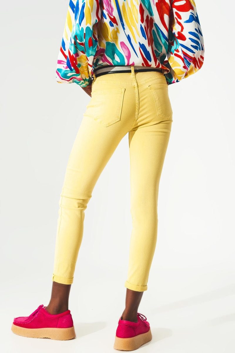 q2 pants yellow ankle jeans with soft wrinkles 39086788706562