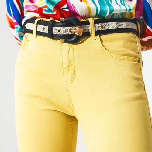 q2 pants yellow ankle jeans with soft wrinkles 39086788772098