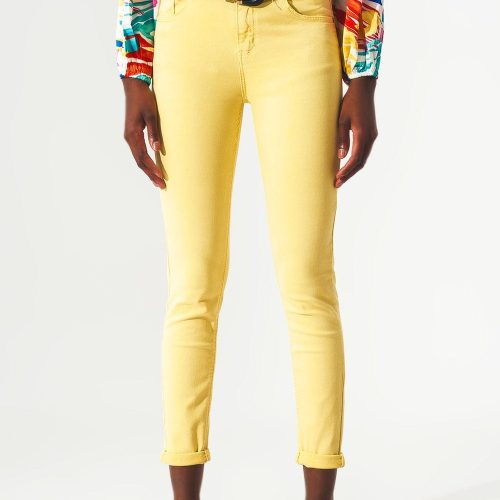 q2 pants yellow ankle jeans with soft wrinkles 39086788804866