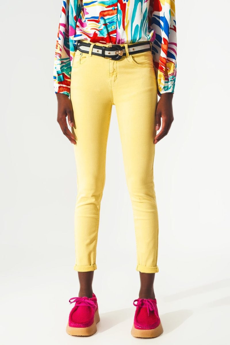 q2 pants yellow ankle jeans with soft wrinkles 39086788804866