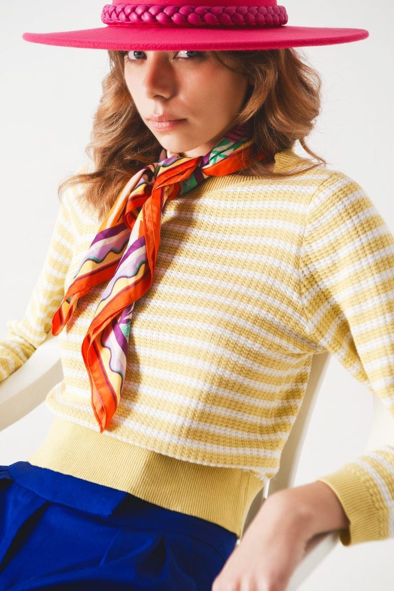 q2 sweaters yellow striped sweater 39087847014658