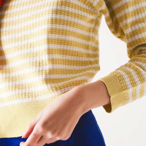 q2 sweaters yellow striped sweater 39087847080194