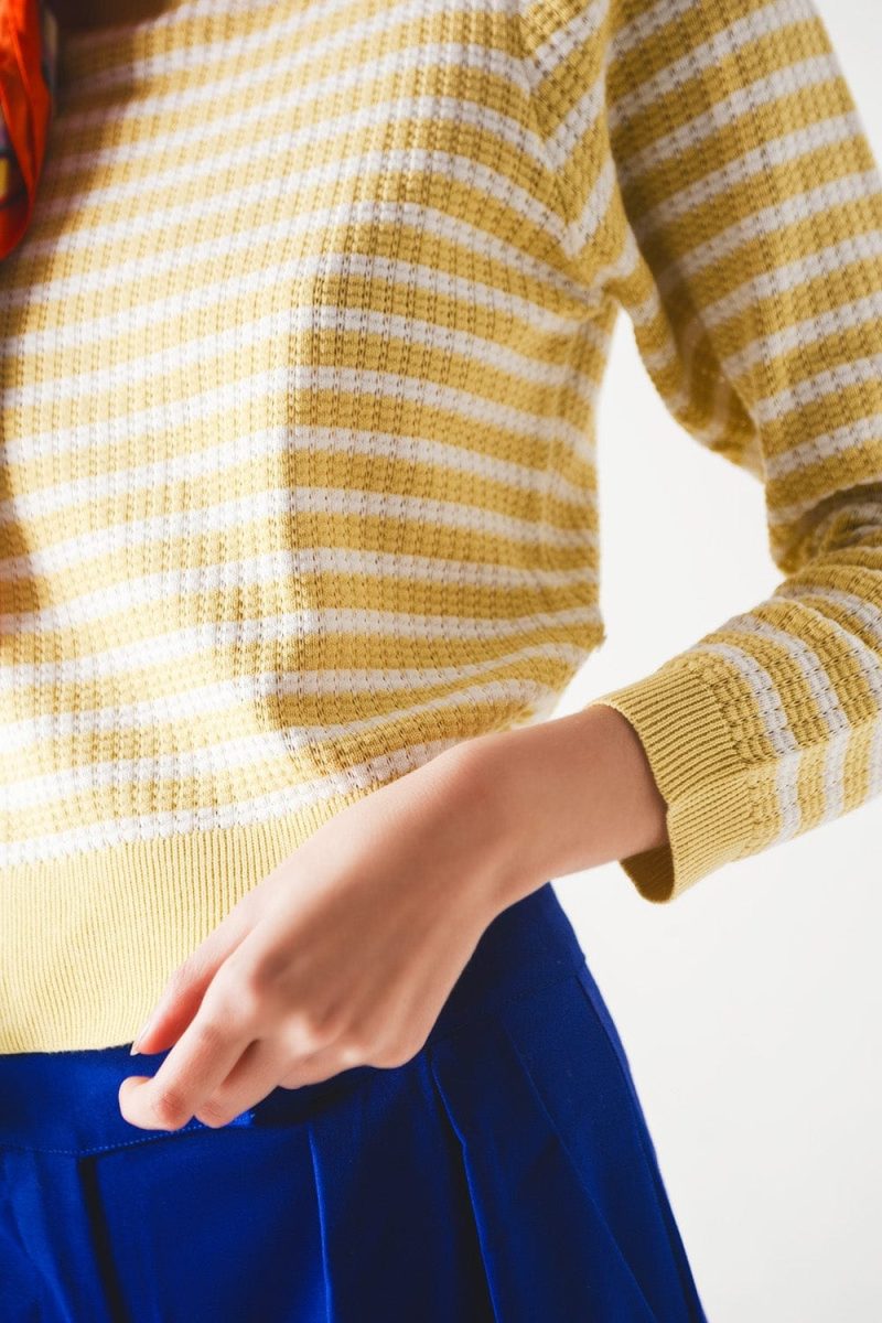 q2 sweaters yellow striped sweater 39087847080194