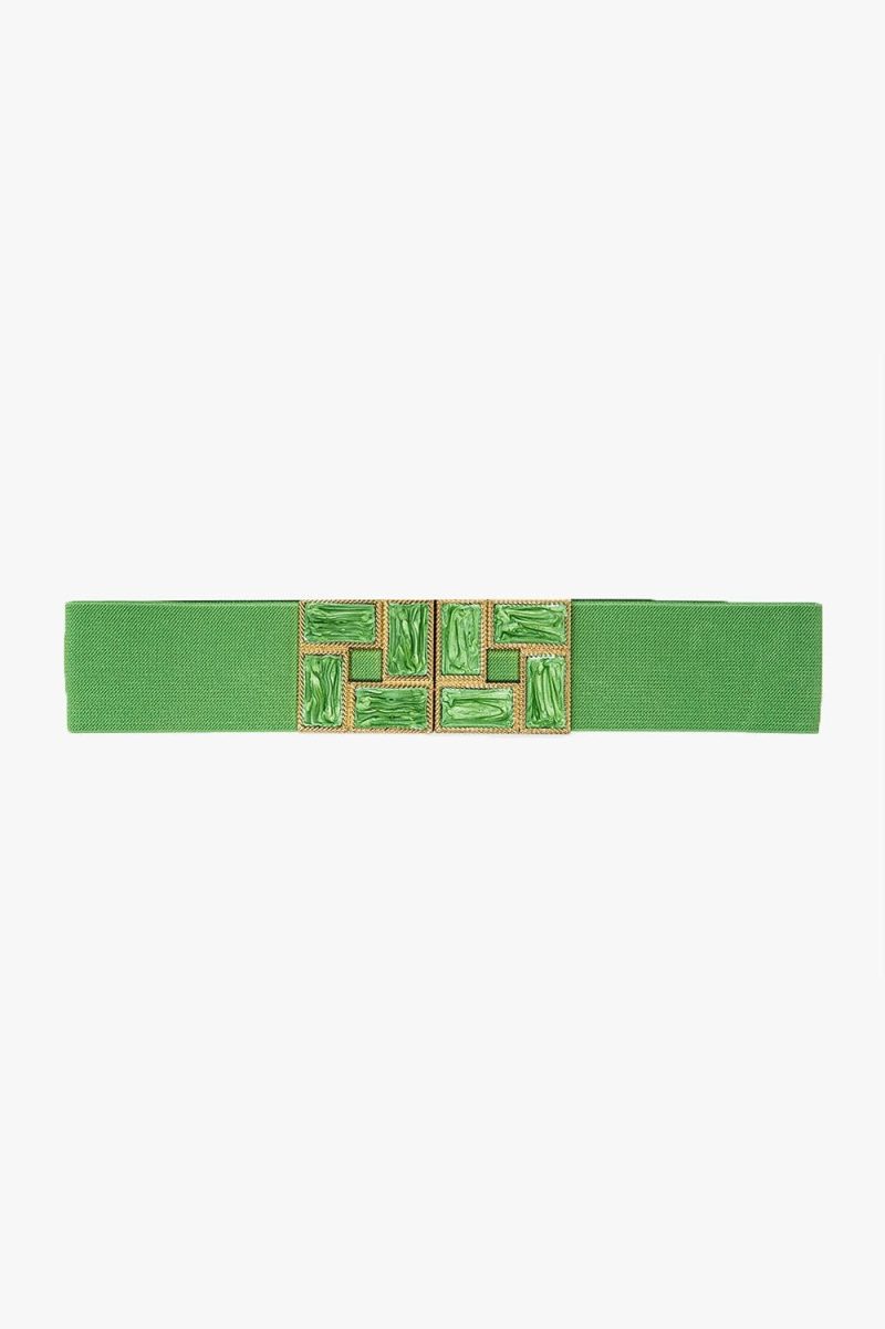 q2 women s belt one size green green elastic belt with squared marbled buckles and gold details 9534513 61283 2534501321015 40608275333378