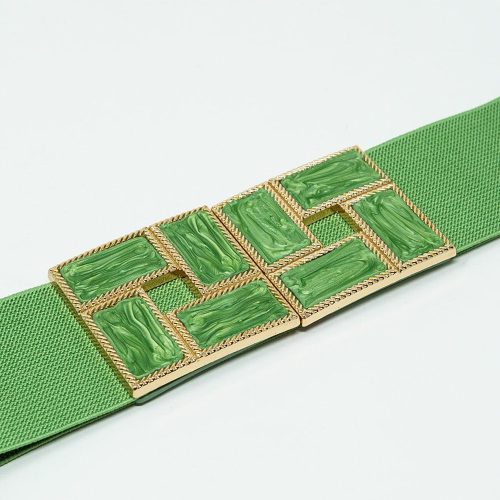 q2 women s belt one size green green elastic belt with squared marbled buckles and gold details 9534513 61283 2534501321015 40608275398914