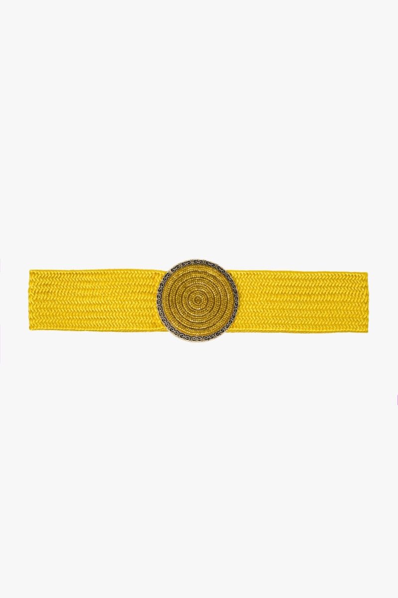 q2 women s belt one size yellow yellow woven belt with round buckle with rhinestones yellow woven belt with round buckle with rhinestones 9490925 60831 2518502521018 40095411994882