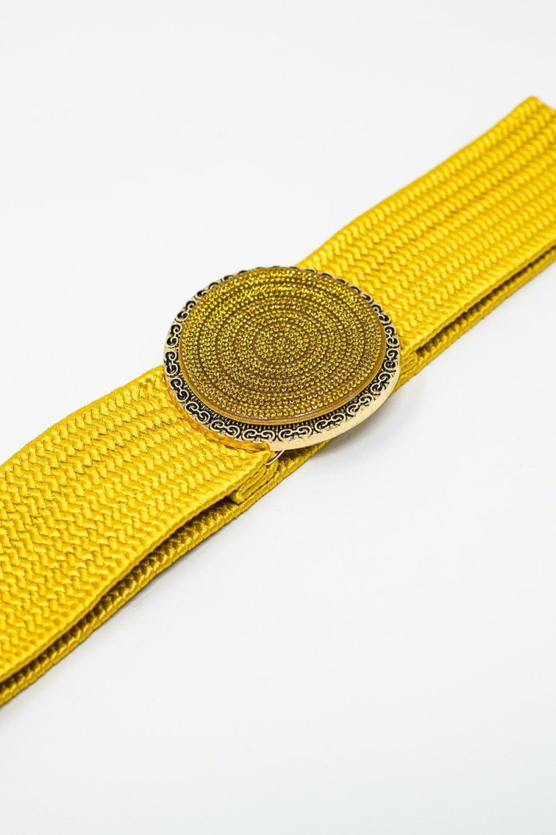 q2 women s belt one size yellow yellow woven belt with round buckle with rhinestones yellow woven belt with round buckle with rhinestones 9490925 60831 2518502521018 40095412027650